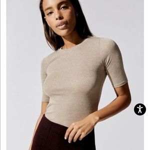 Carbon 38 ONA Ribbed Half Sleeve Top Metallic Gold